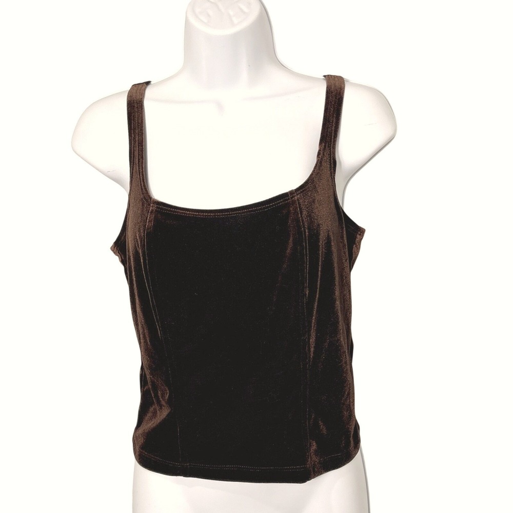 Vintage Y2K Brown Velvet Crop Top Medium Grunge Goth Layering Vamp Indie Sleeze‎